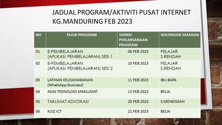 JADUAL PROGRAM FEB 2023